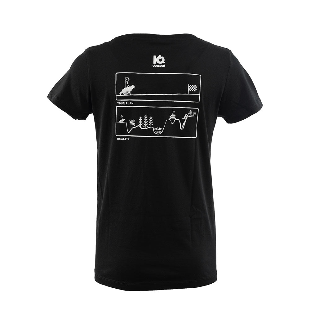 T-Shirt schwarz tailliert Rückseite weiße Zeichnung 