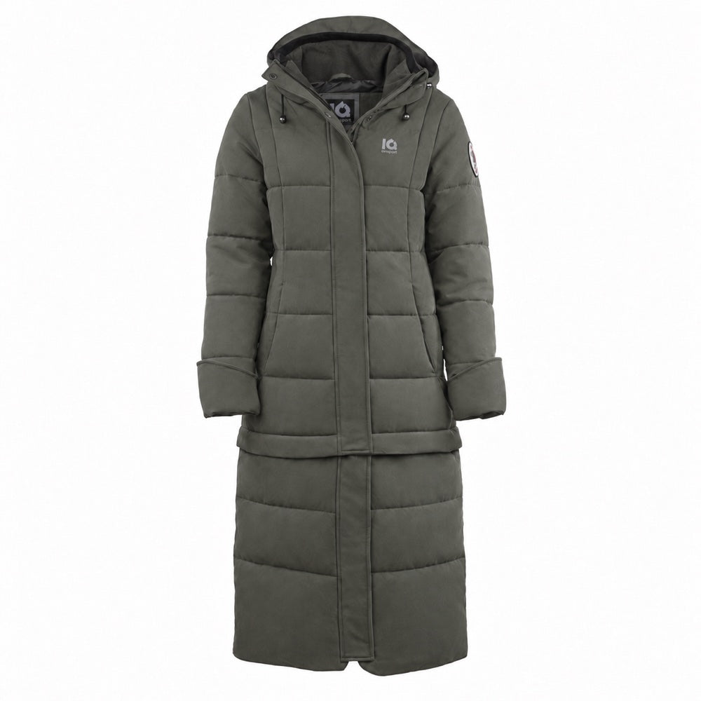 IQ Women’s Zip-Off Winter Coat in Dusty Green – full-length front view